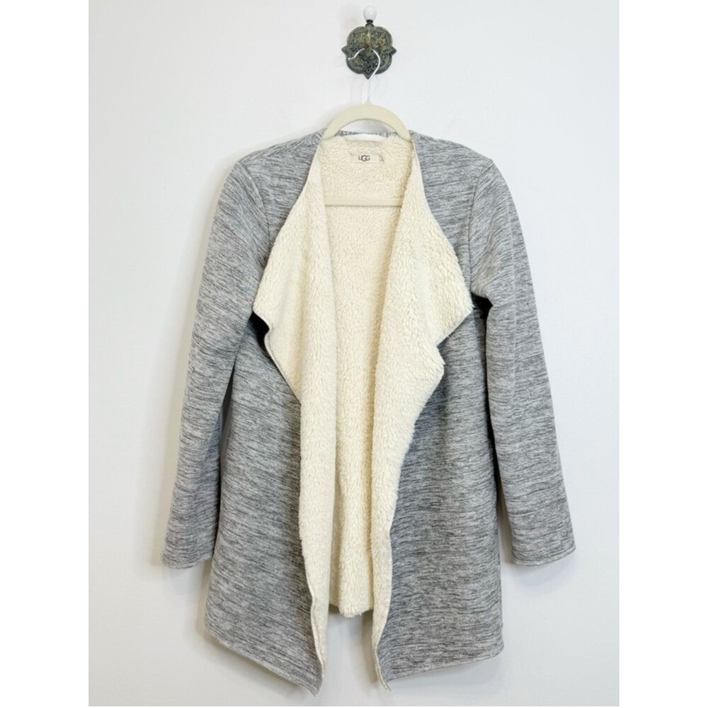 Ugg Abriana Gray Heather Cream Shawl Cardigan Sweater Fleece Lined Women’s Small